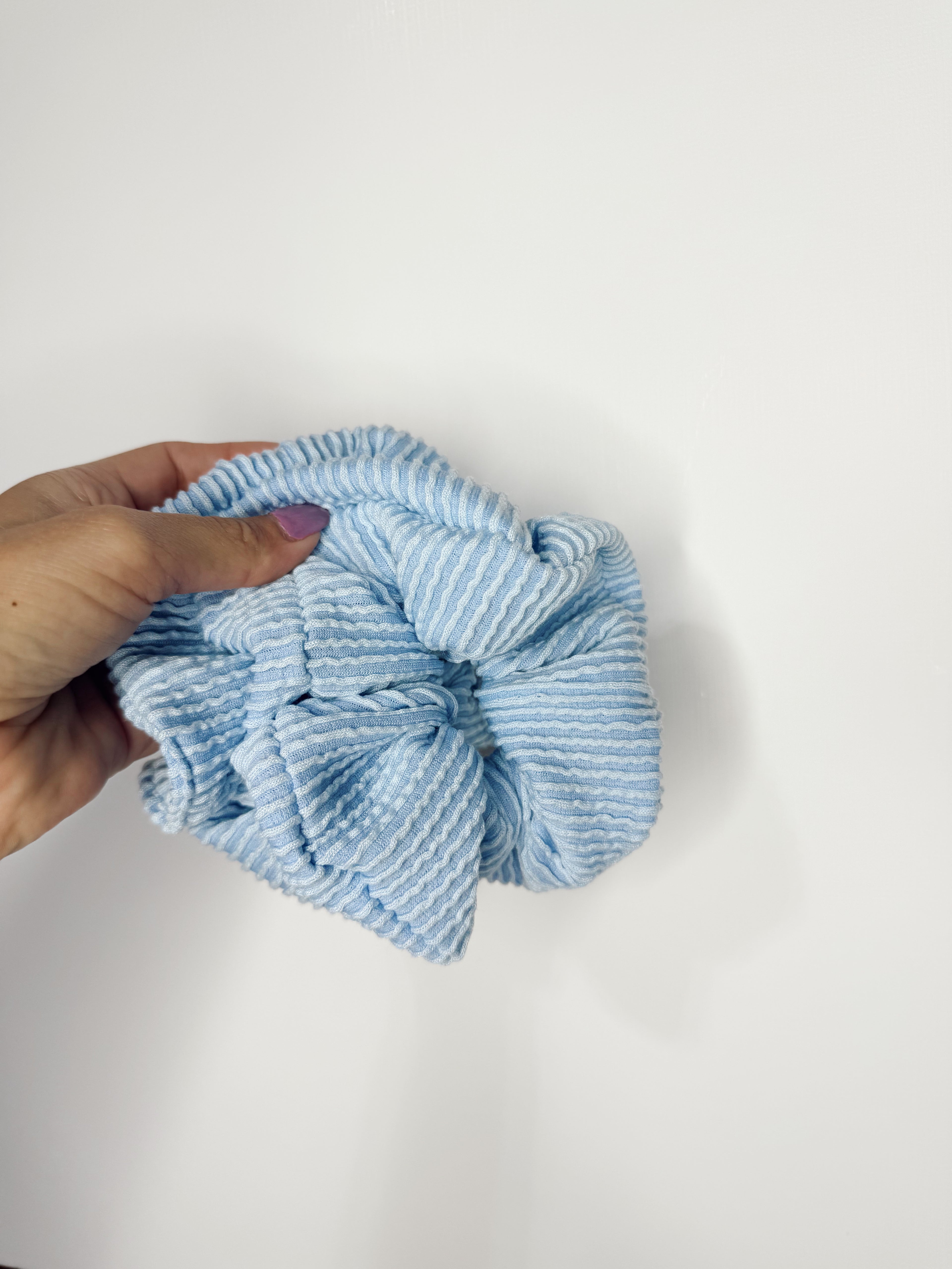 Light Blue Ribbed Scrunchies