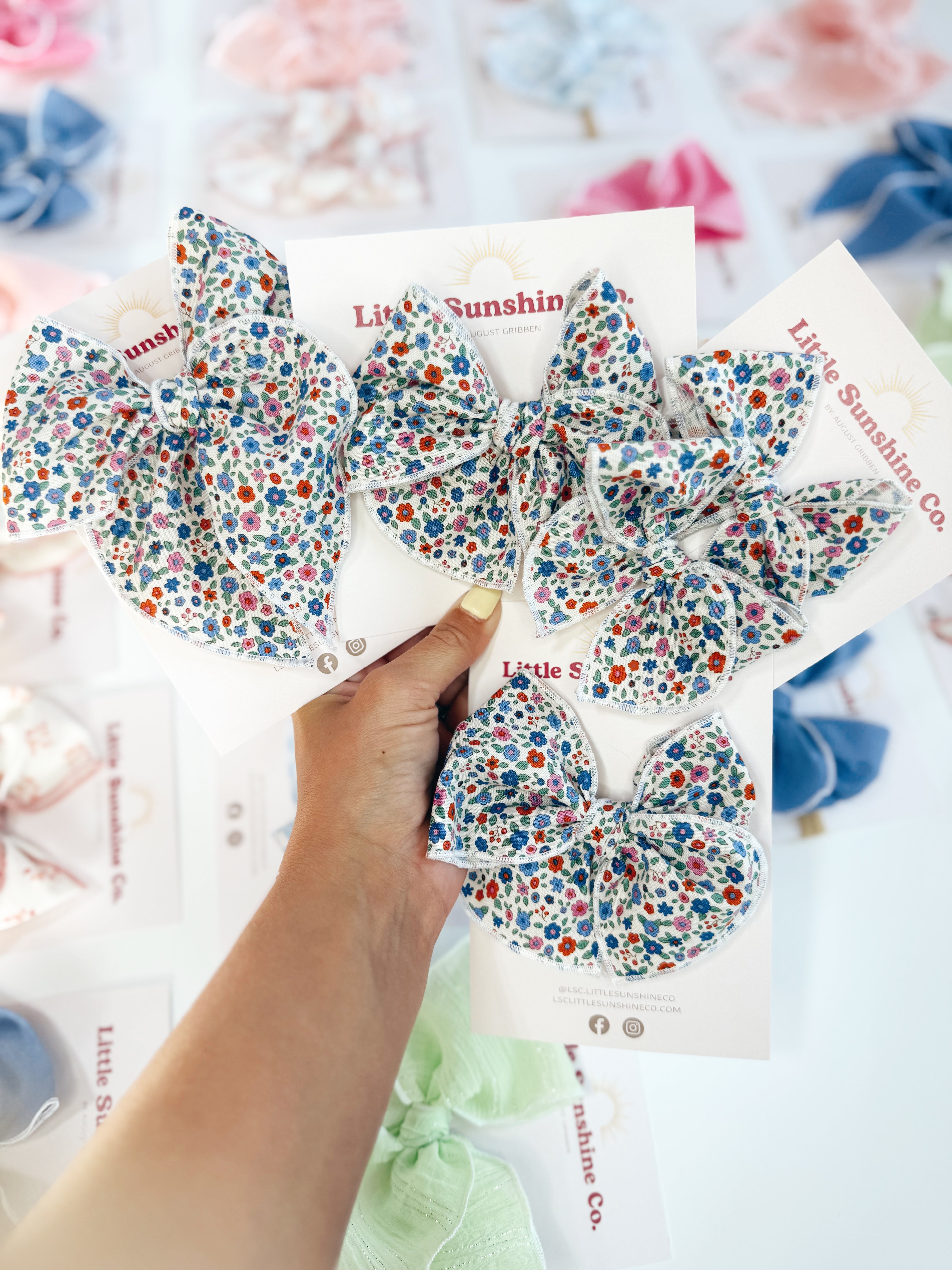 Evie Blue Floral Hair Bows