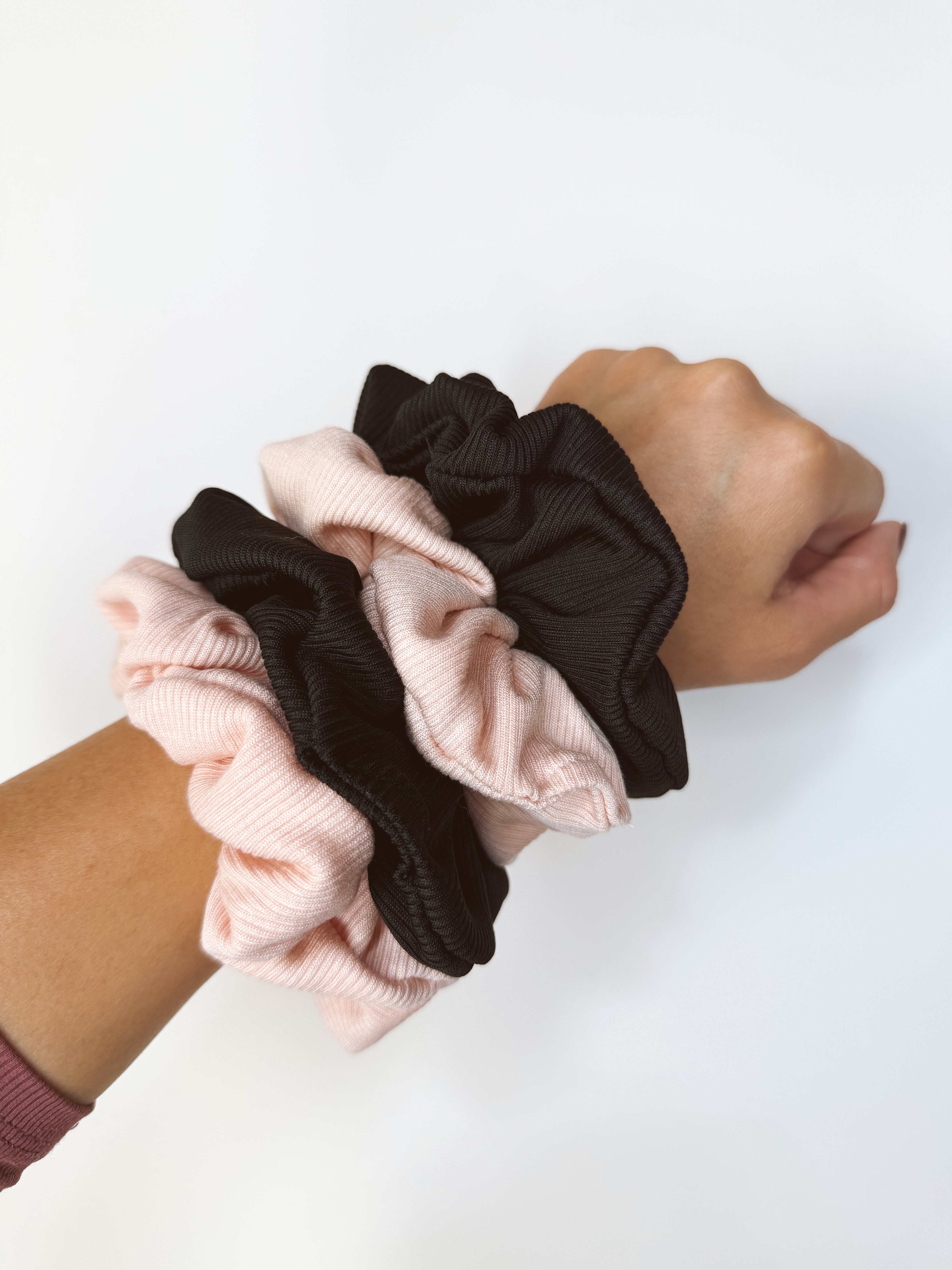 Light Pink & Black Hair Scrunchies