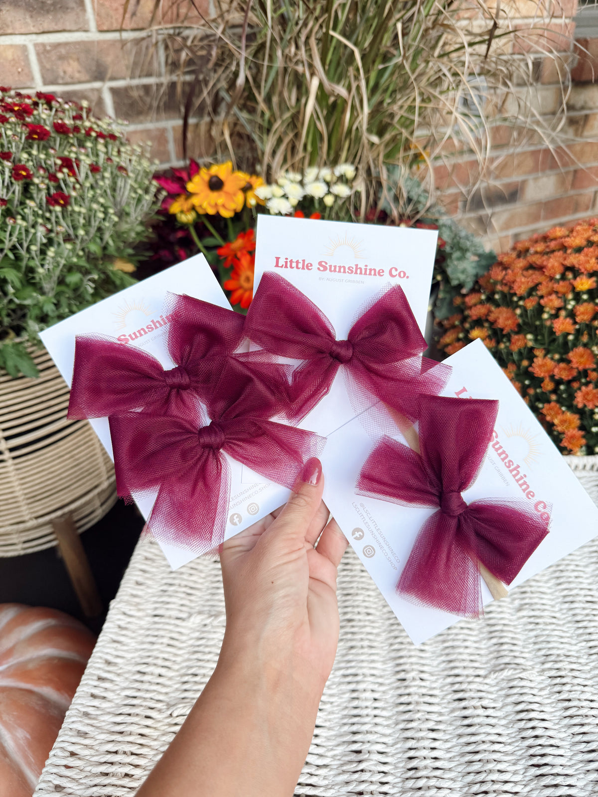 Deep Wine Tulle Hair Bows