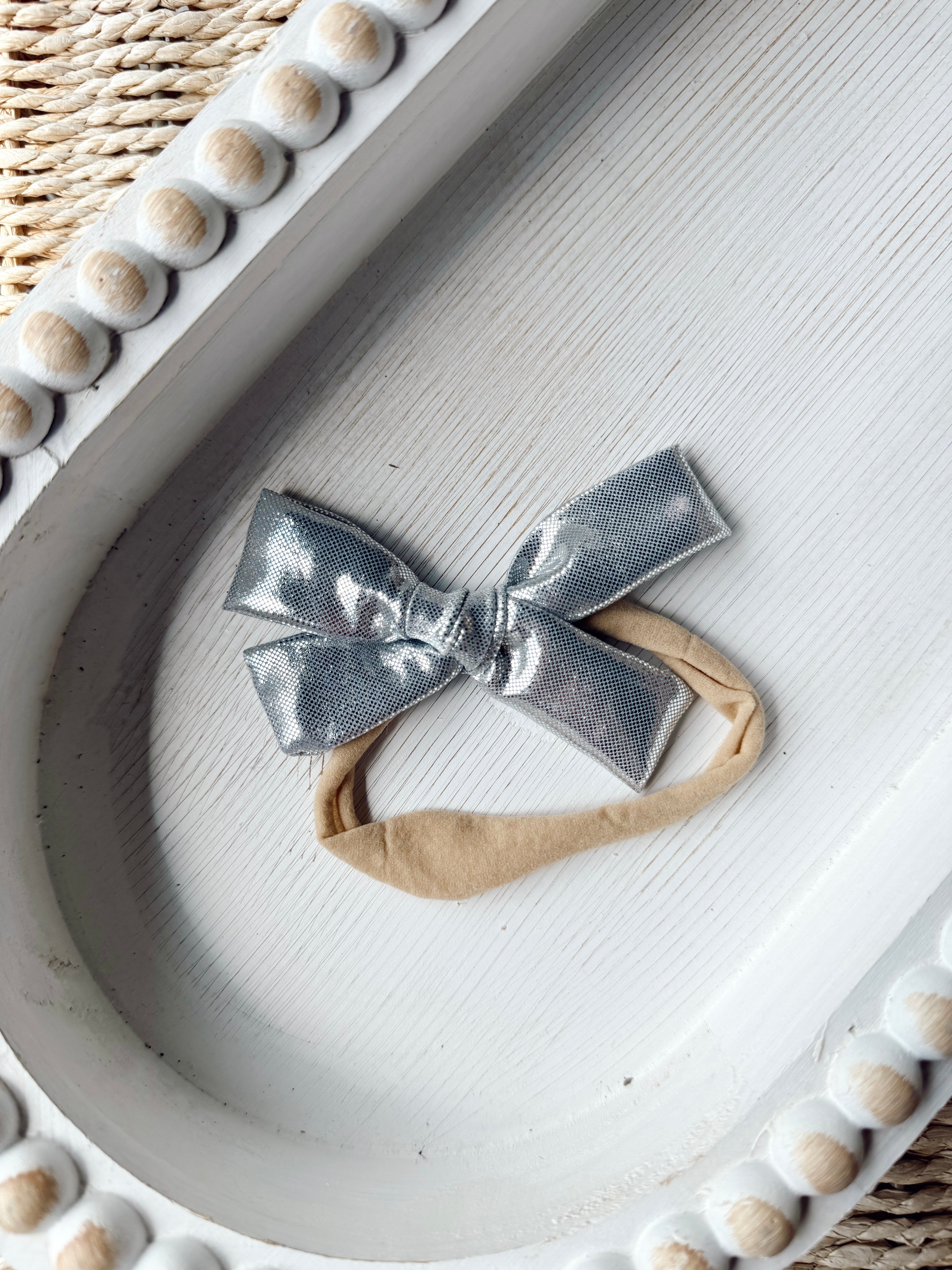 Silver bow - nylon headband
