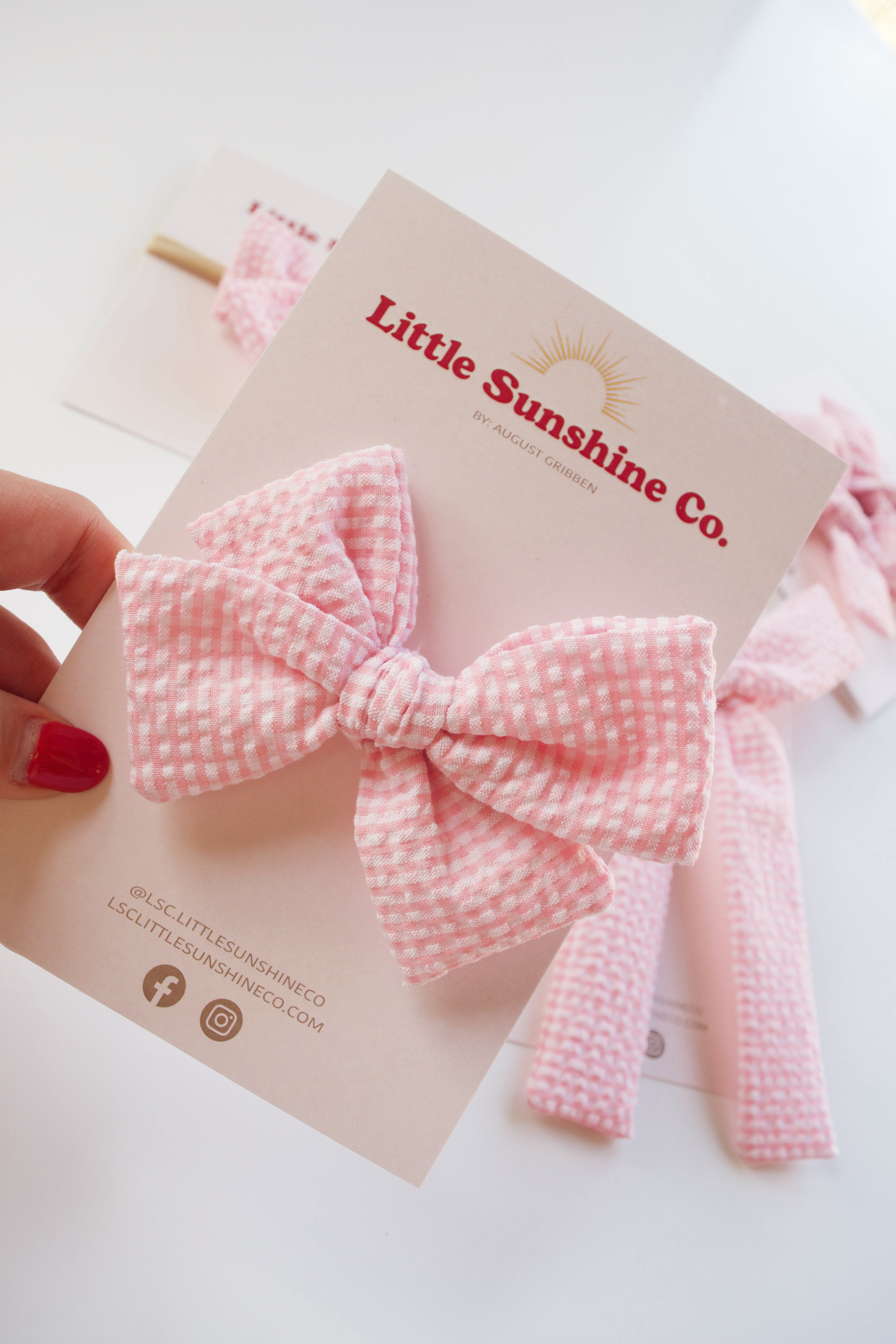 Pink Gingham Pinwheel Hair Bows