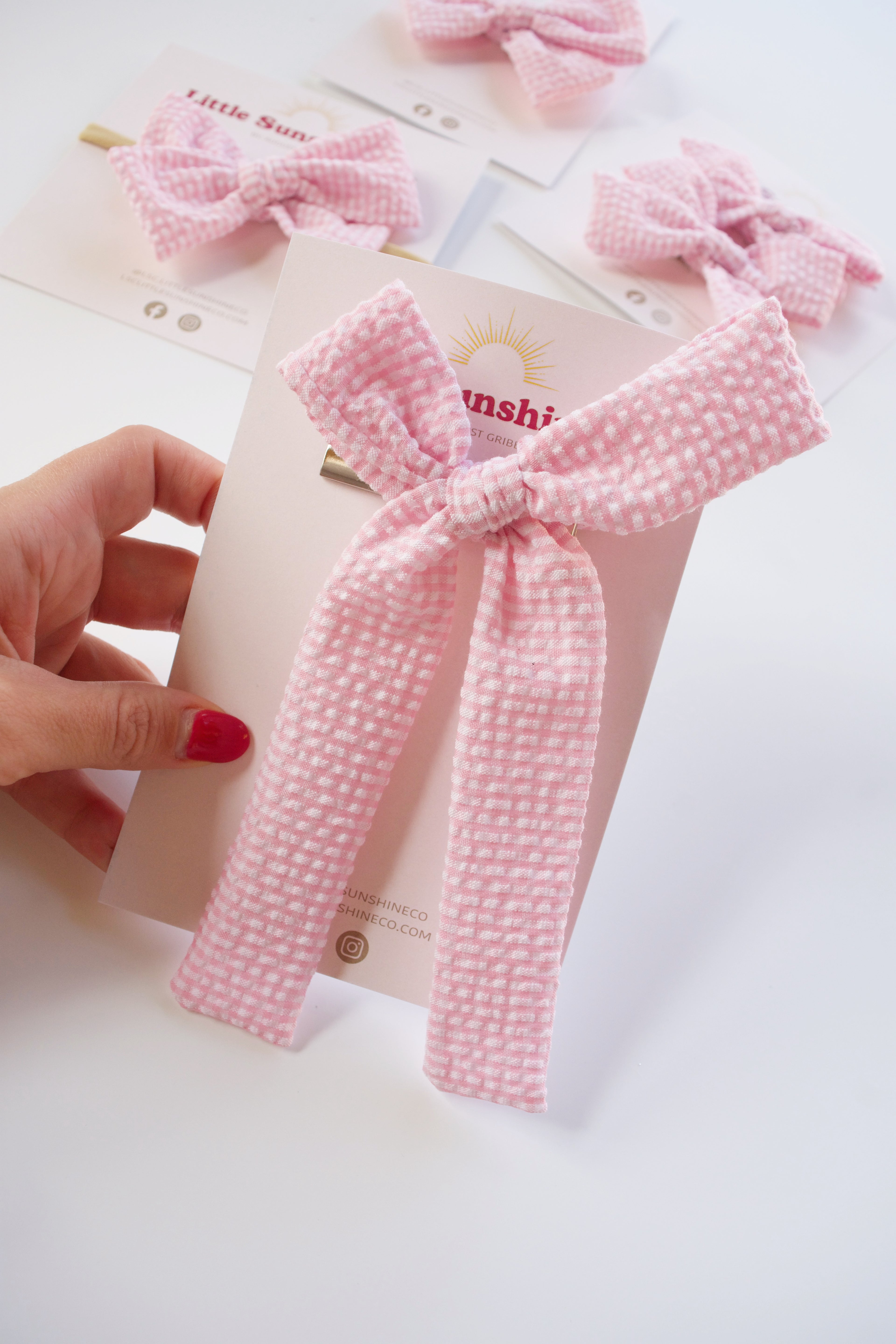 Pink Gingham Pinwheel Hair Bows