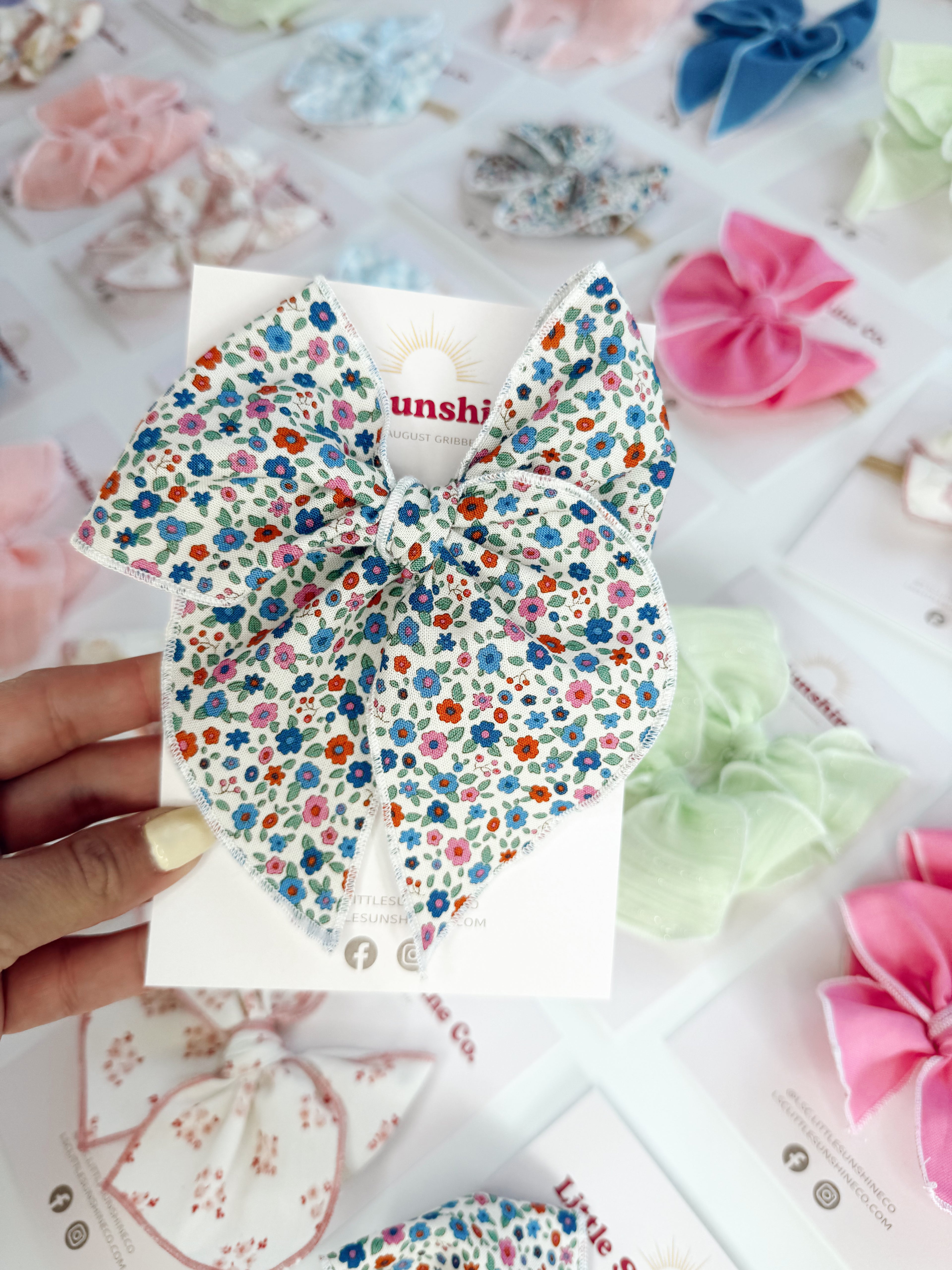 Evie Blue Floral Hair Bows