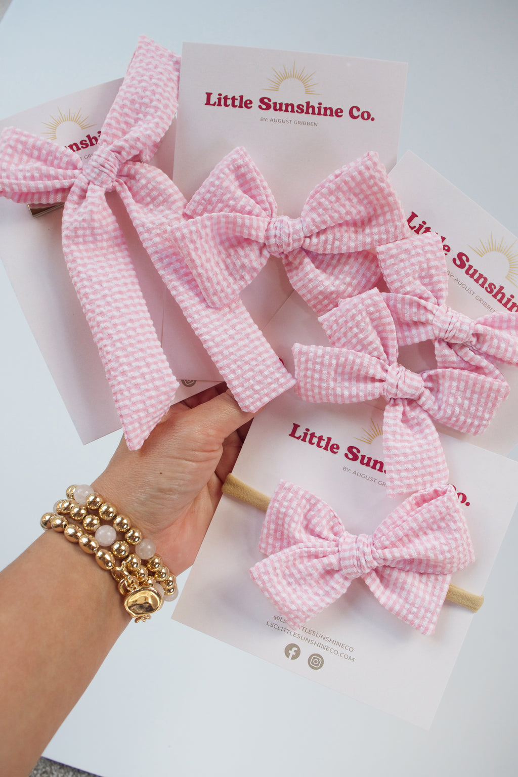 Pink Gingham Pinwheel Hair Bows