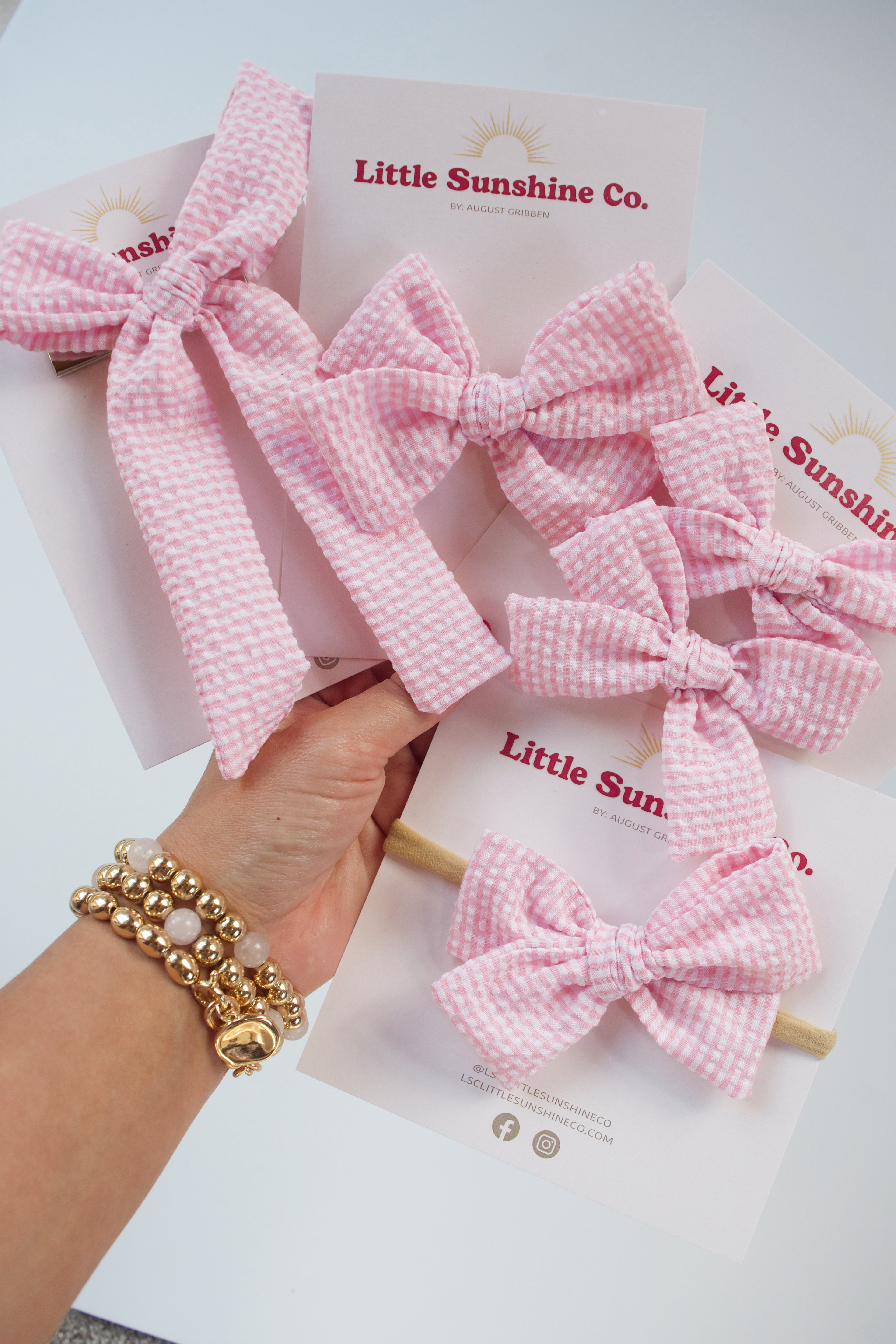 Pink Gingham Pinwheel Hair Bows