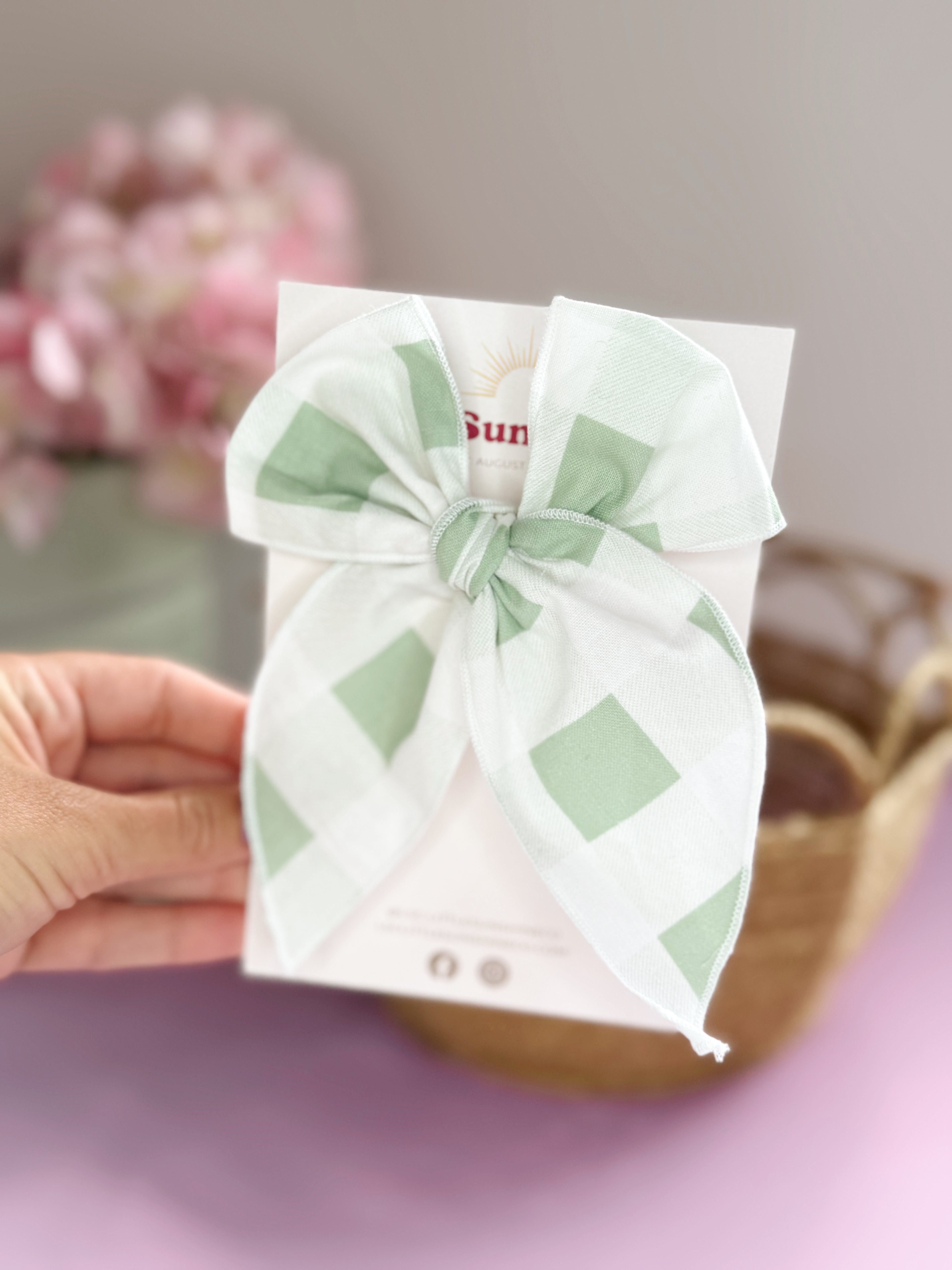 Green & White Gingham Large Clip