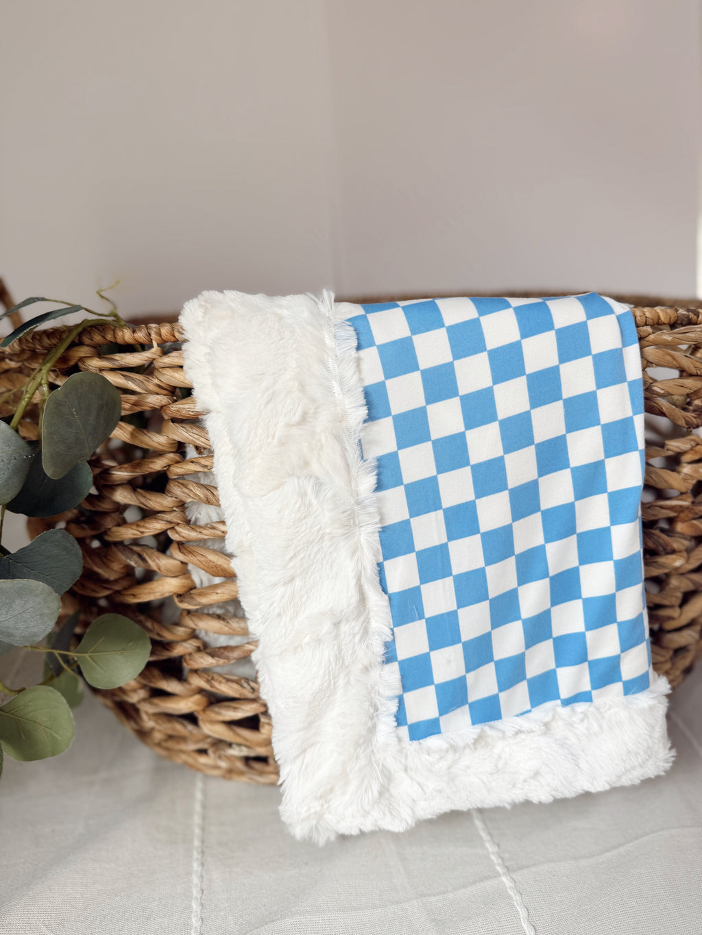 Light Blue Checkered Snuggle Blankets