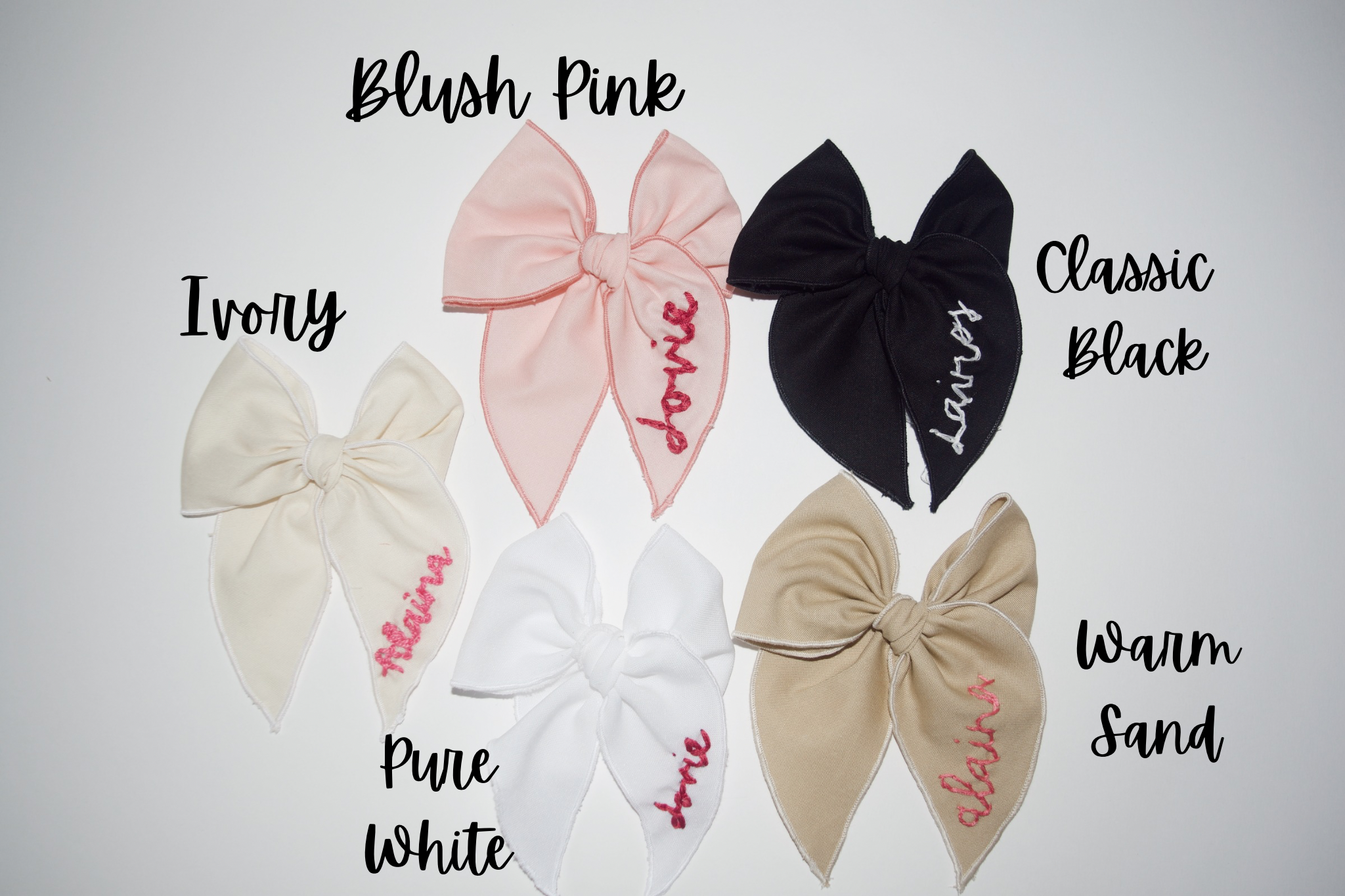 Personalized Hand-Embroidered Hair Bows