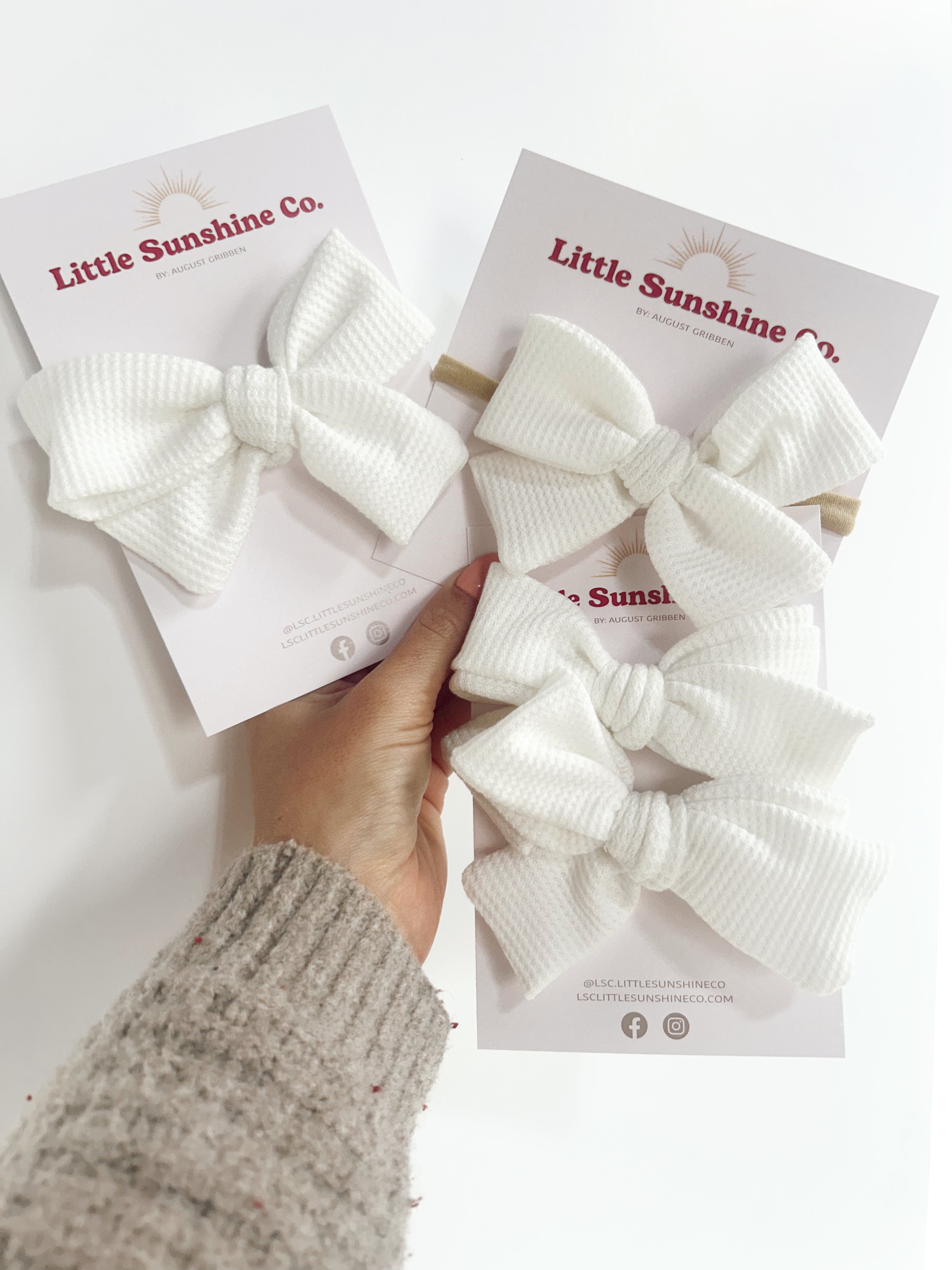 White Waffle Knit Hair Bows