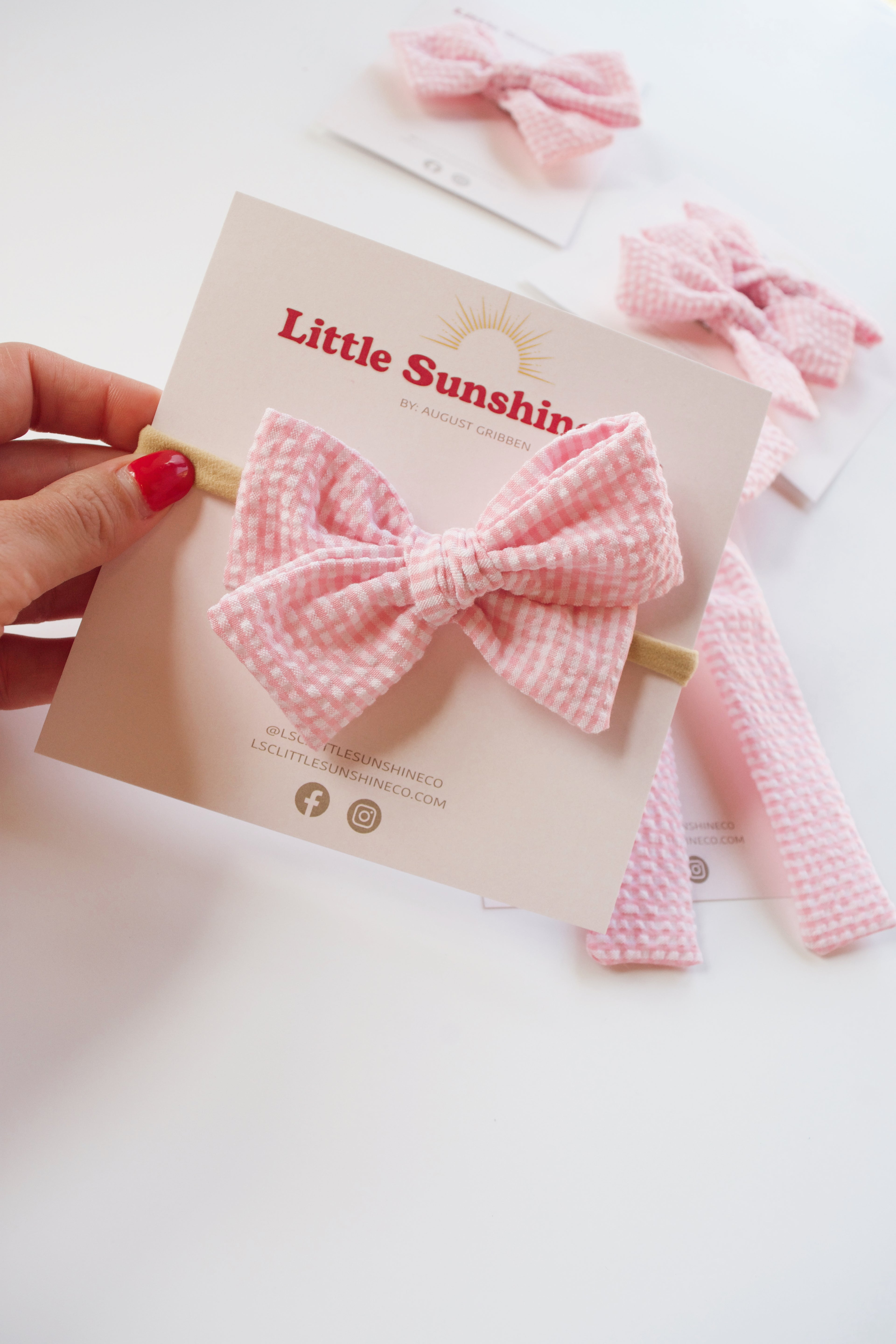 Pink Gingham Pinwheel Hair Bows