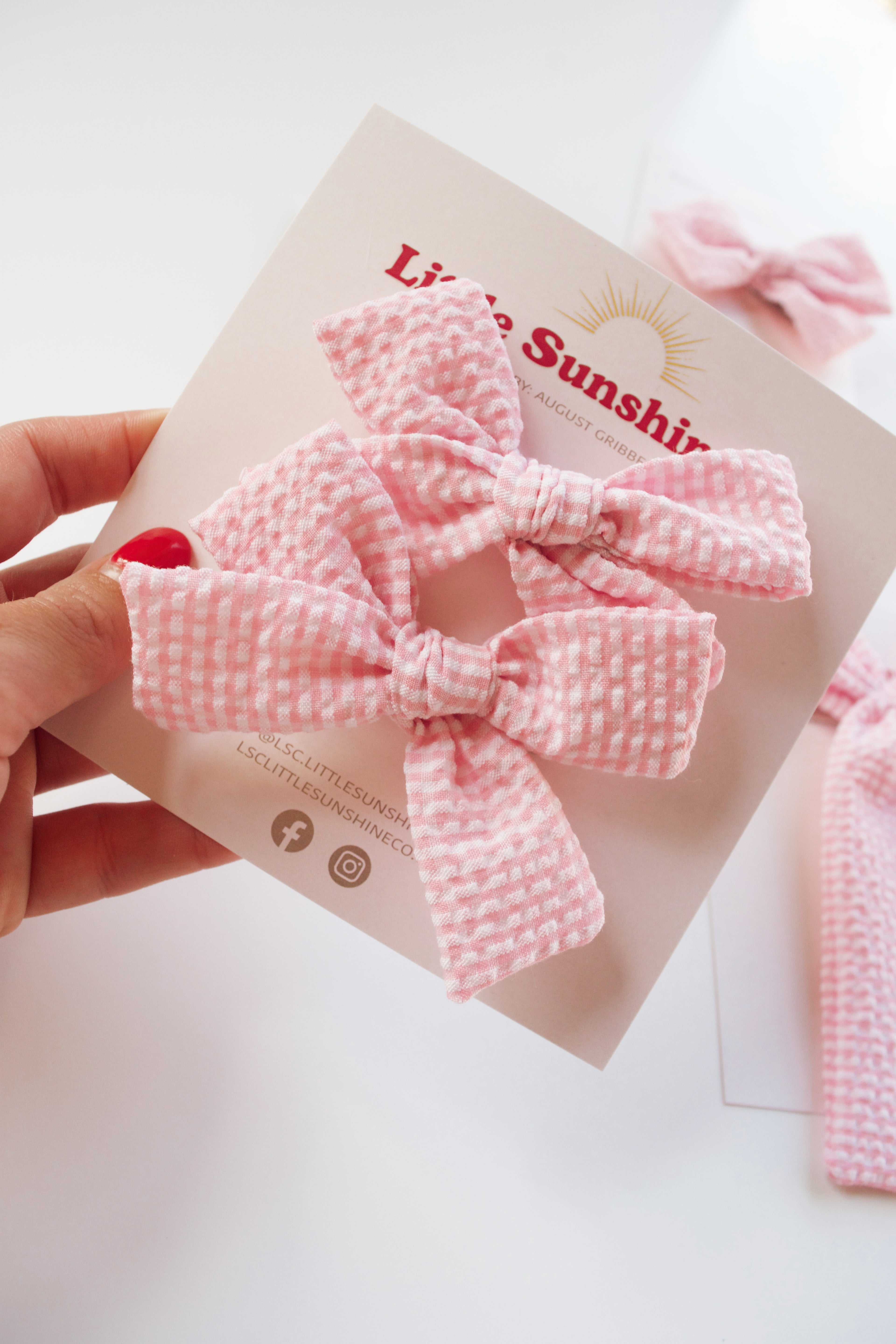 Pink Gingham Pinwheel Hair Bows
