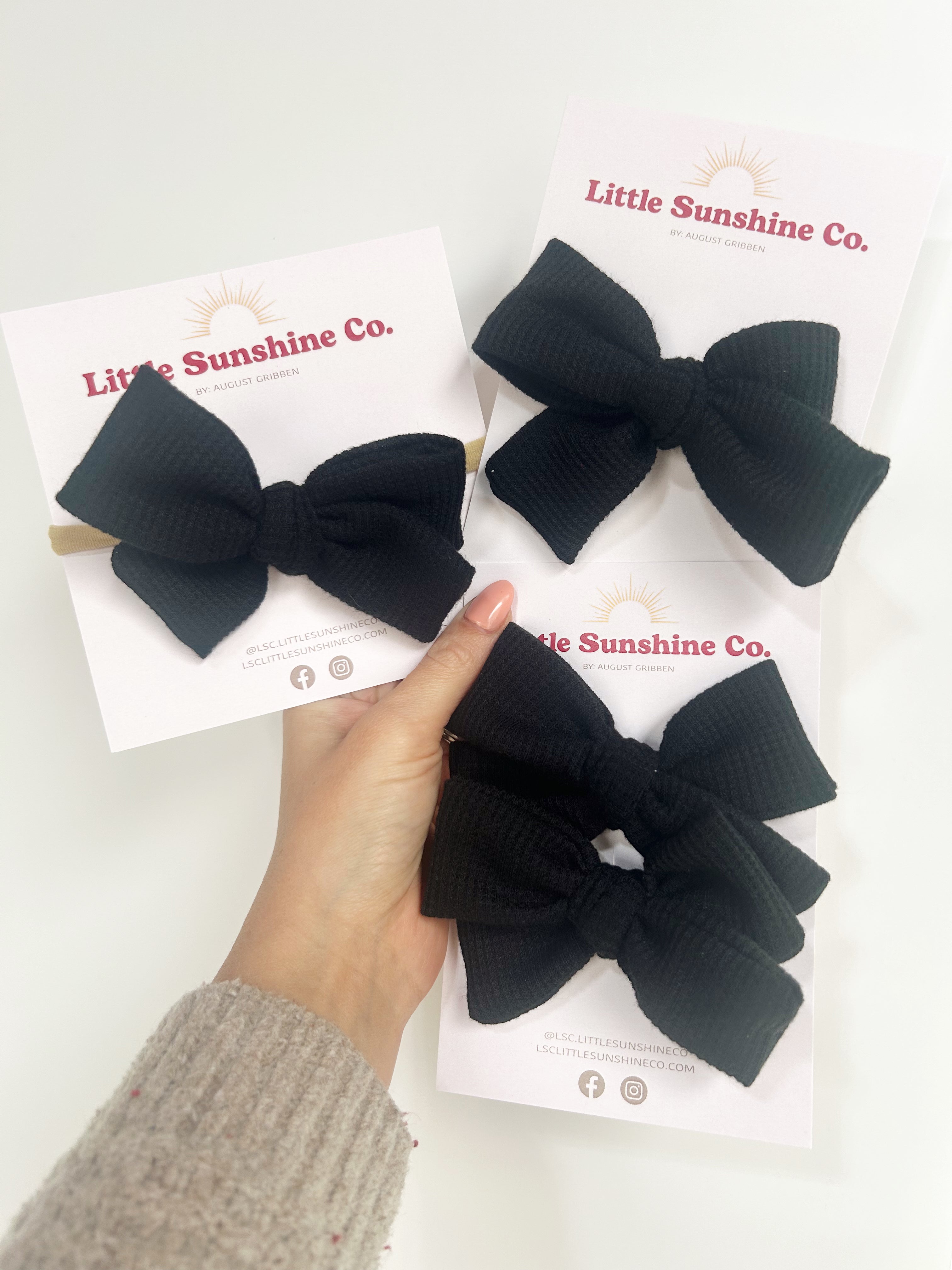 Black Waffle Knit Hair Bows