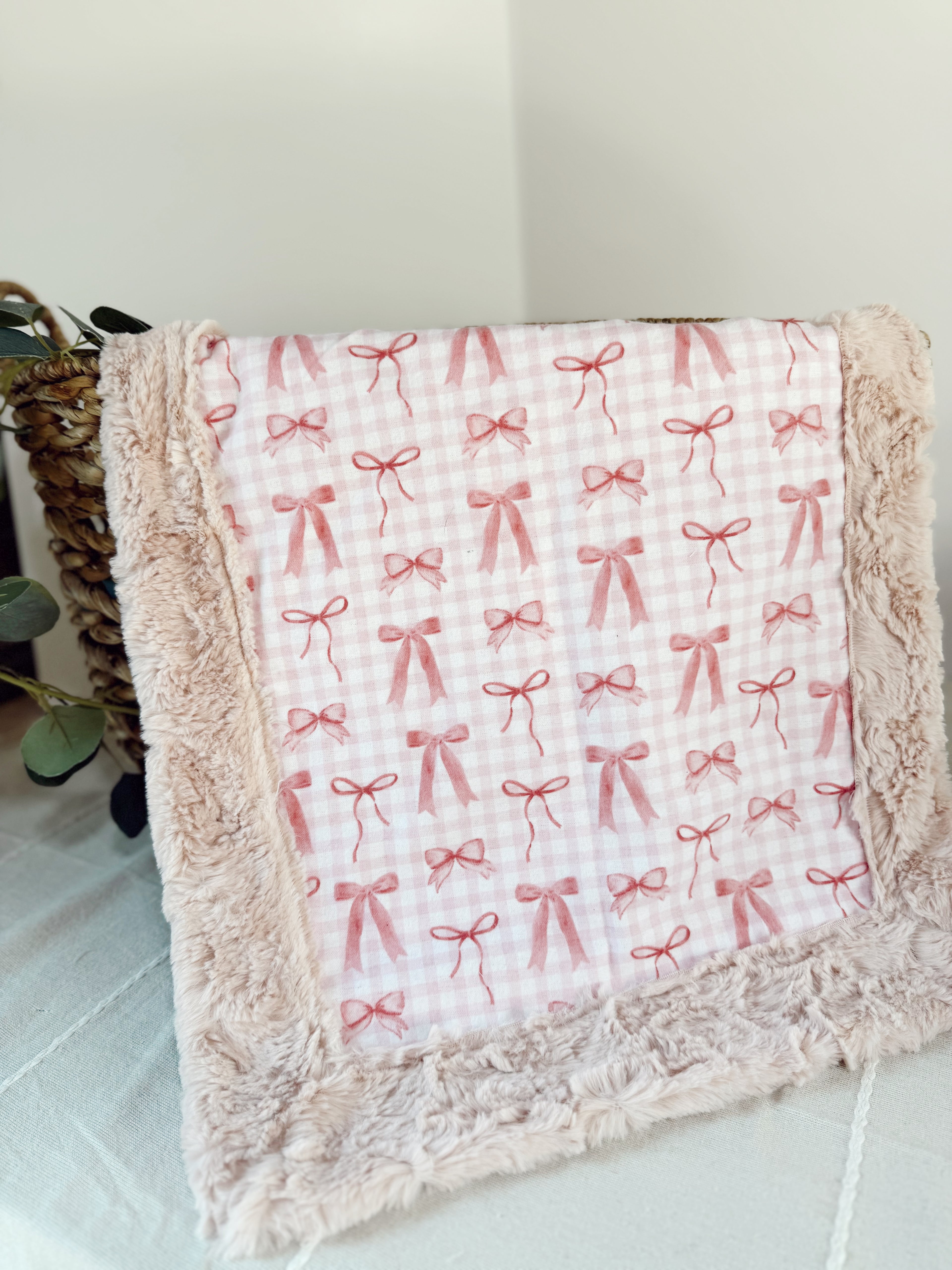 Pink Bow Ginghams on Pink Fur