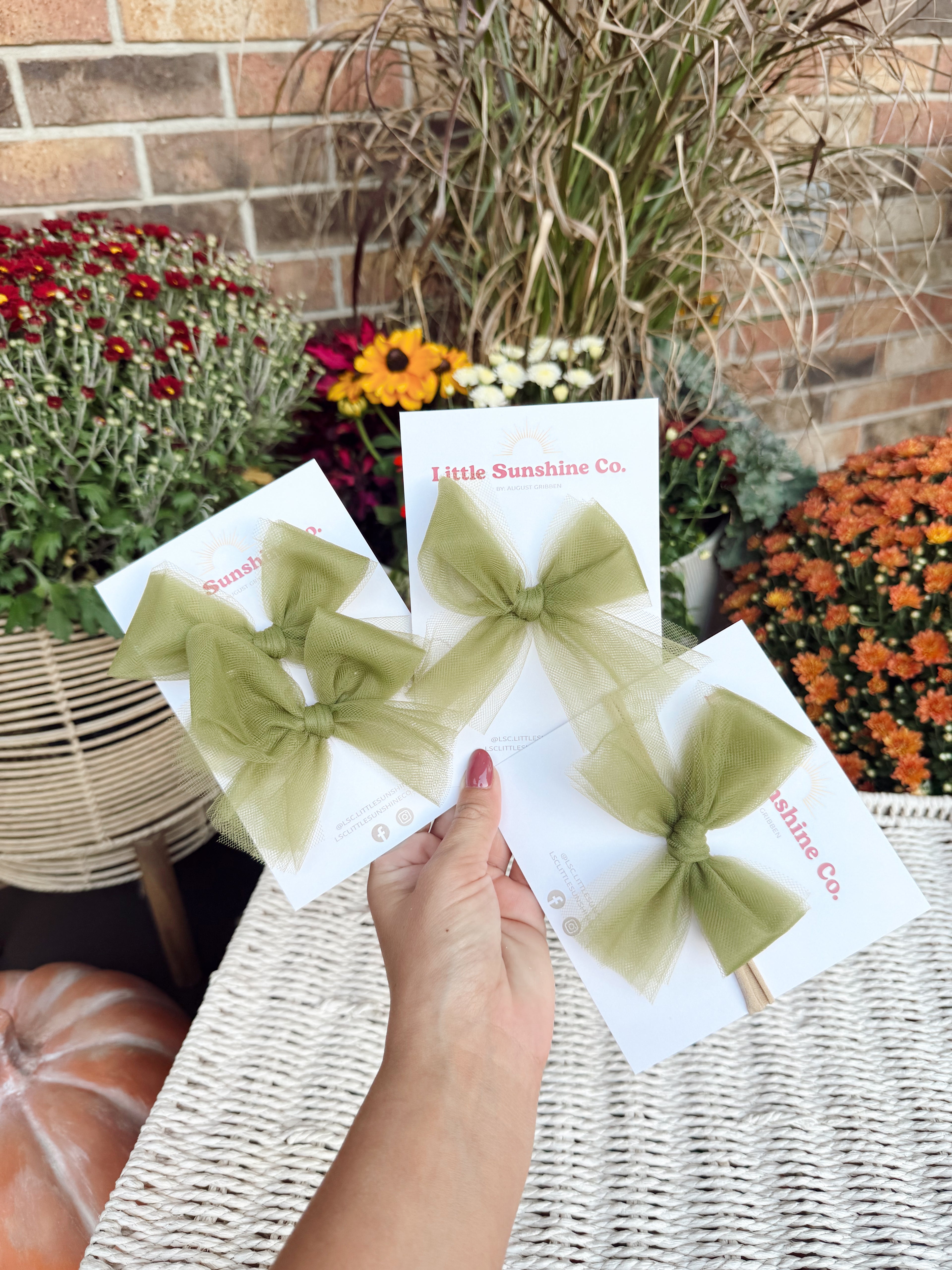Mossy Olive Tulle Hair Bows
