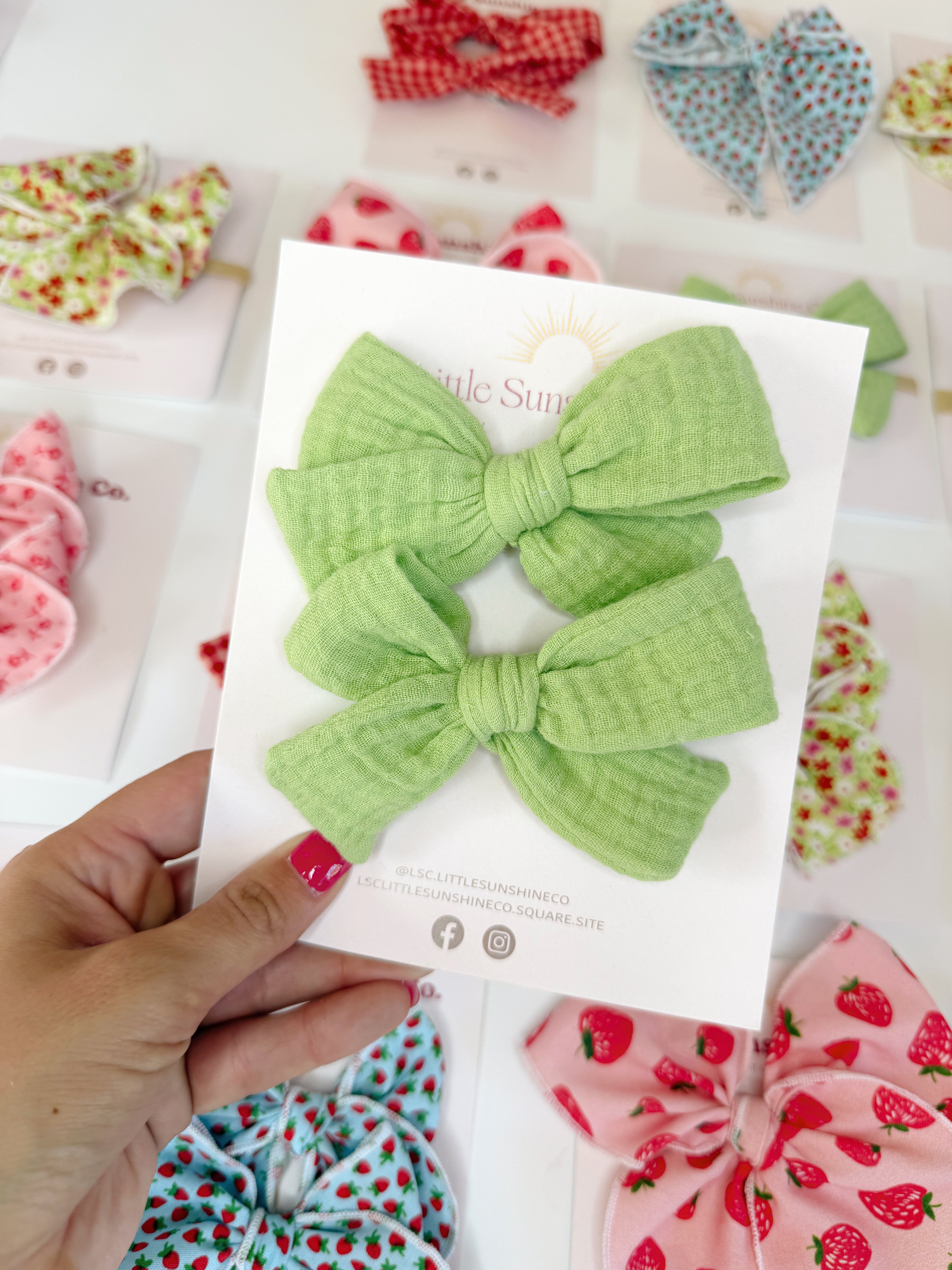 Lime Gauze Hair Bows