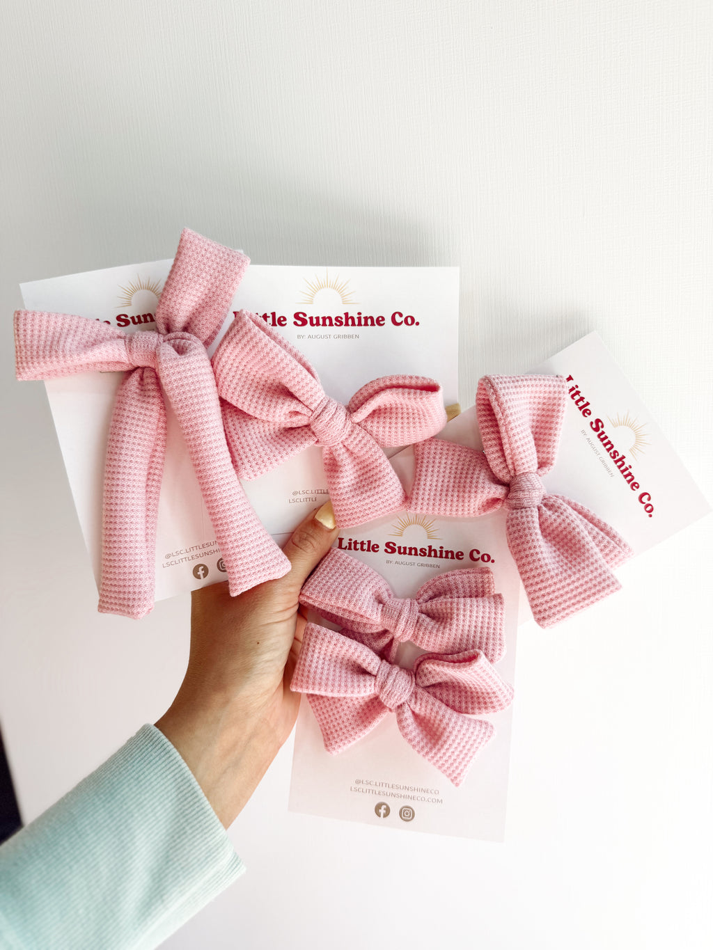 Pink Waffle Knit Hair Bows