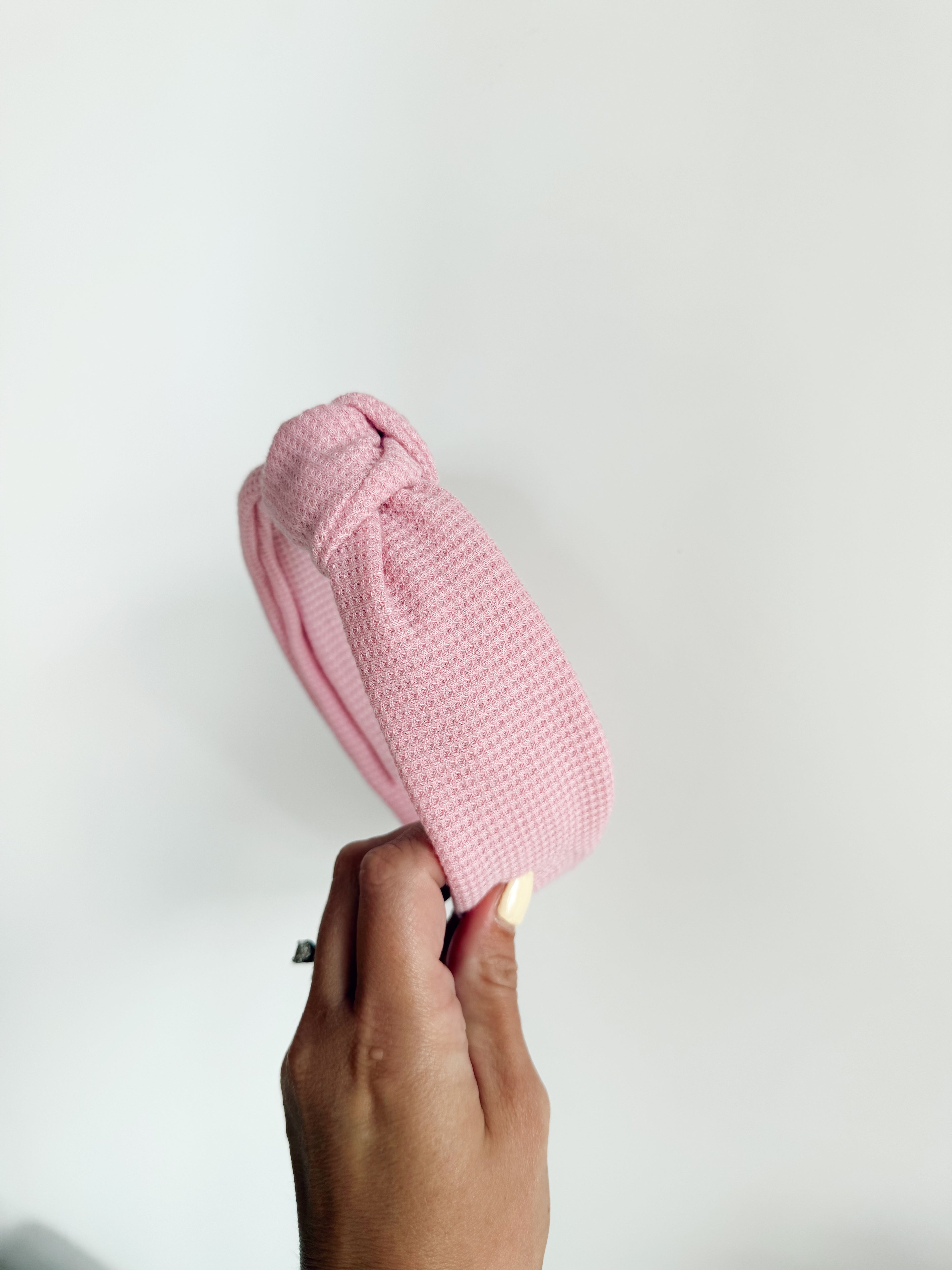Pink Waffle Knit Knotted Headband