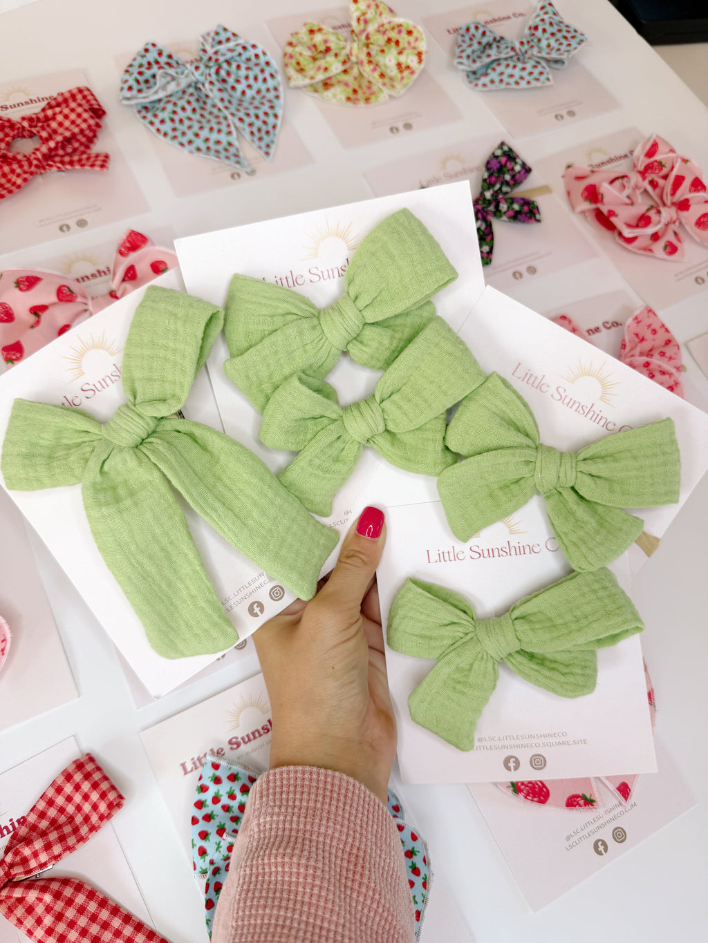 Lime Gauze Hair Bows