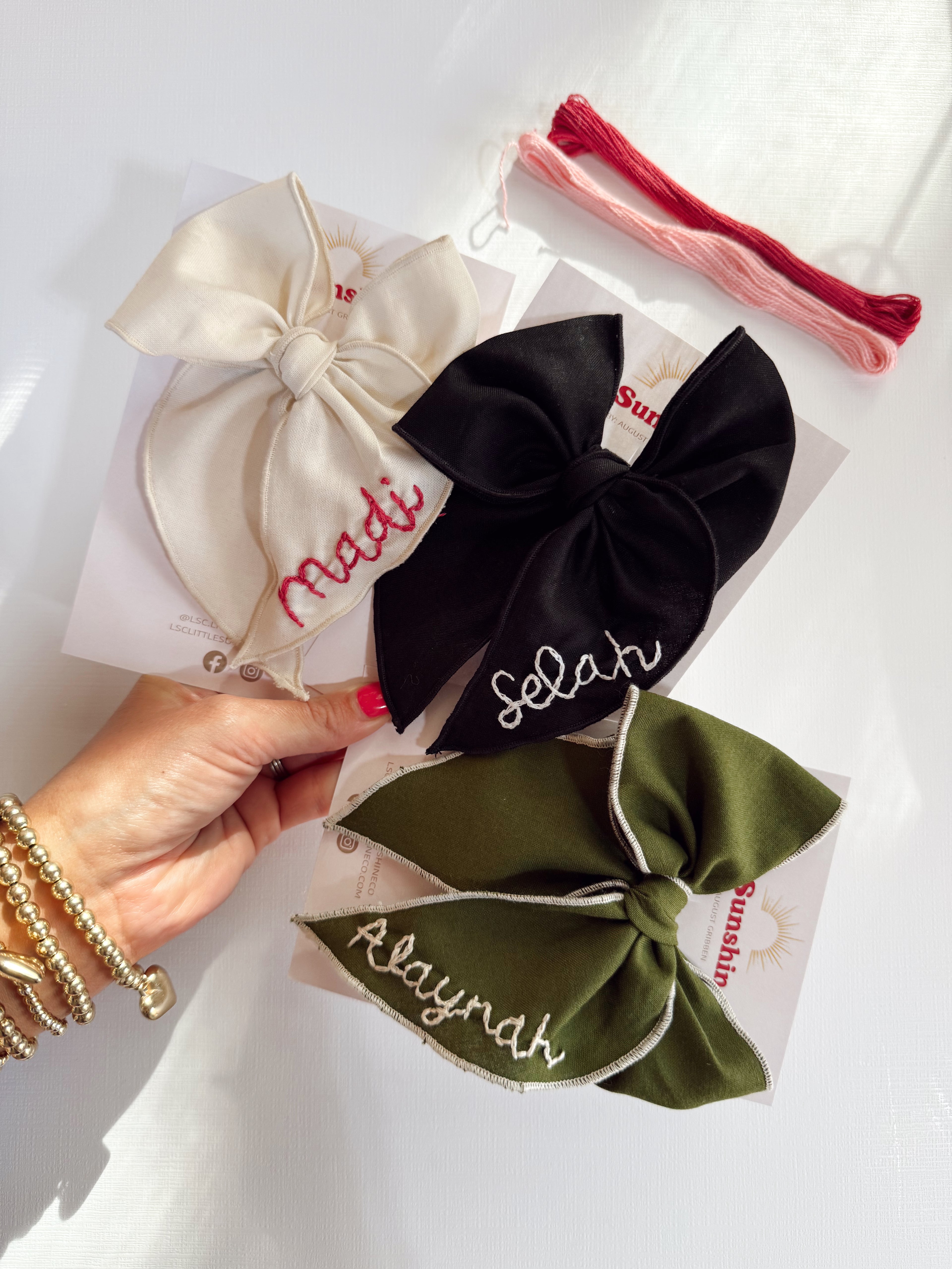 Personalized Hand-Embroidered Hair Bows