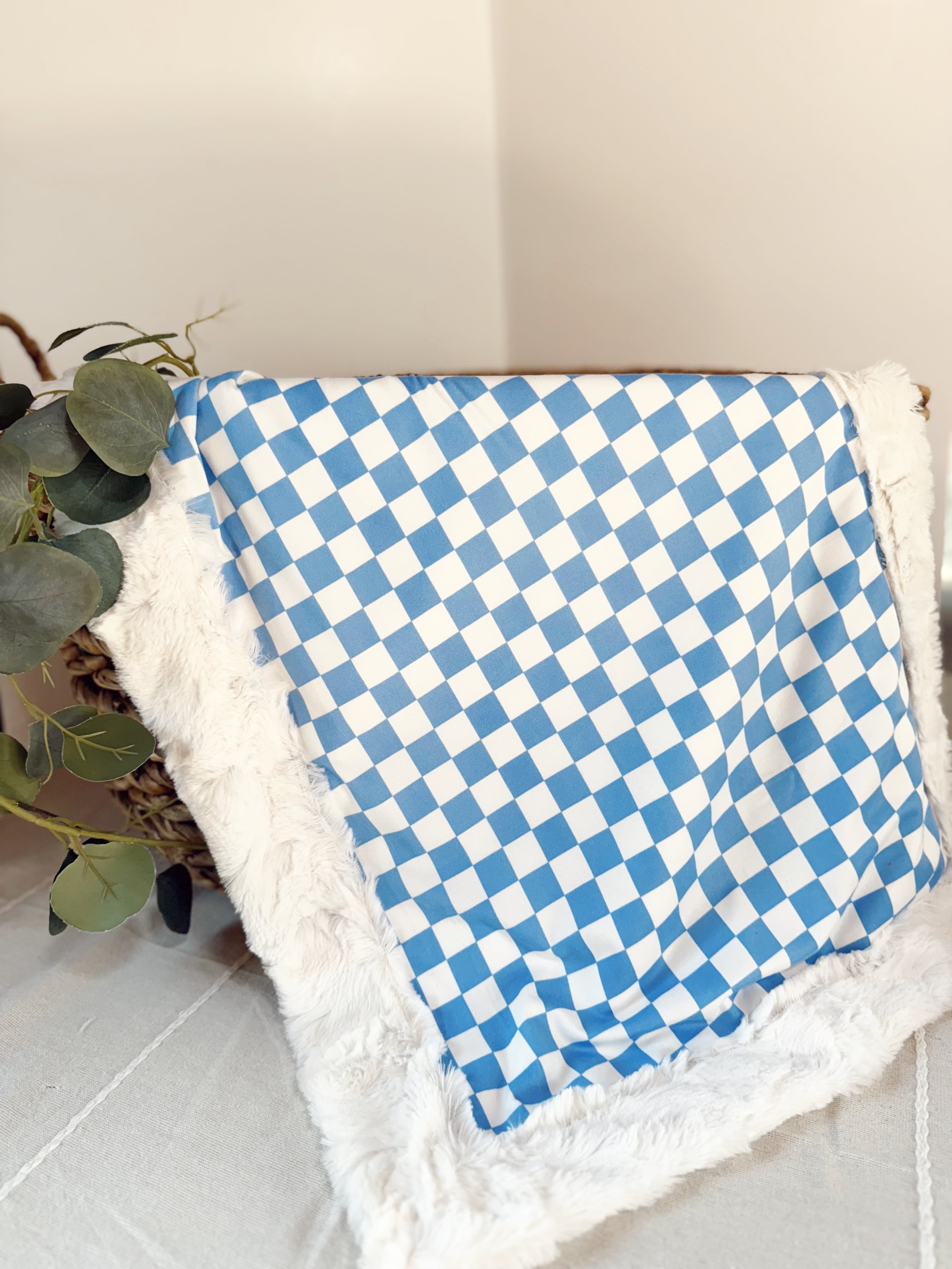 Light Blue Checkered Snuggle Blankets